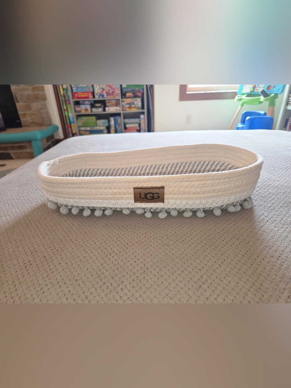 UGG Tuscany Small Nesting Basket Storage  Striped Glacier Gray White OEKO-TEX.